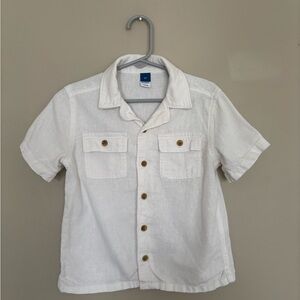 Old Navy White Short-Sleeve Button-Down Linen Shirt